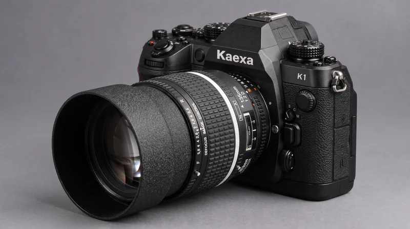 Kaexa K1 with an AF DC-Nikkor 135mm f/2D lens, three-quarter front view.